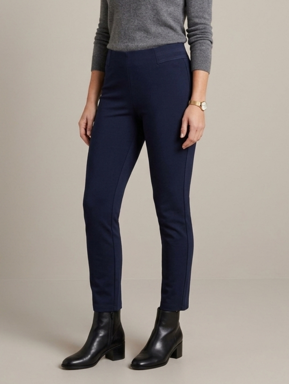 CHAPS Slim Leg Navy Super Stretch Leggings Wide Waistband SZ L